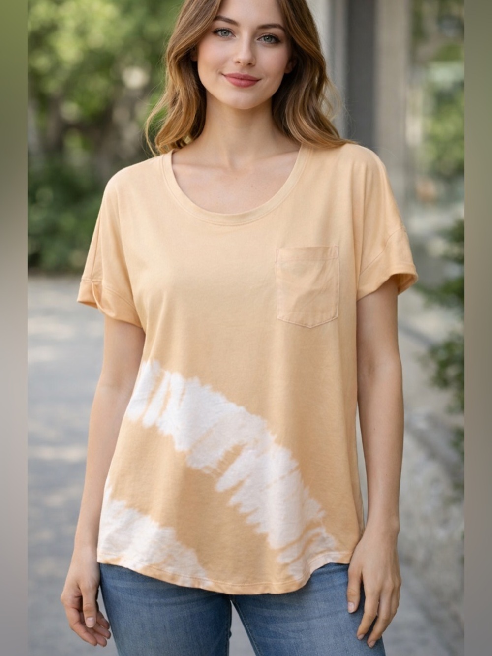 Wonderly Butter Yellow and White Tie-Dye Pocket Tee